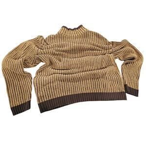 Vintage 90s Barcode Sweater Mens 2XL Brown Tan Chenille Ribbed Knit